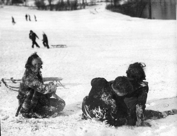 Sledding on Art Hill, 1937